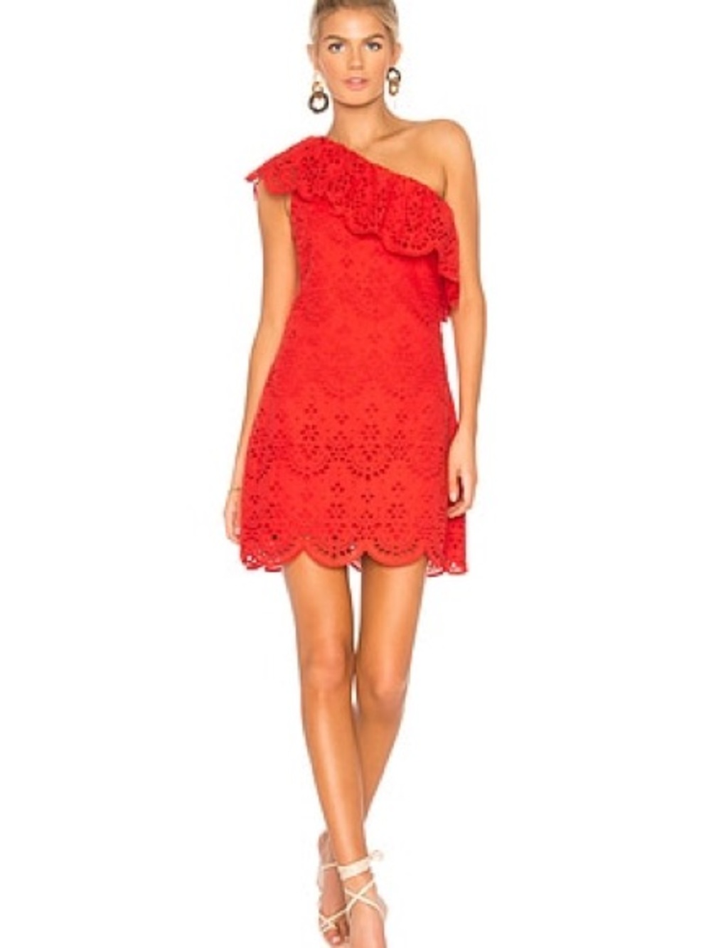 cupcakes & cashmere Red One-Shoulder Eyelet Mini Dress
